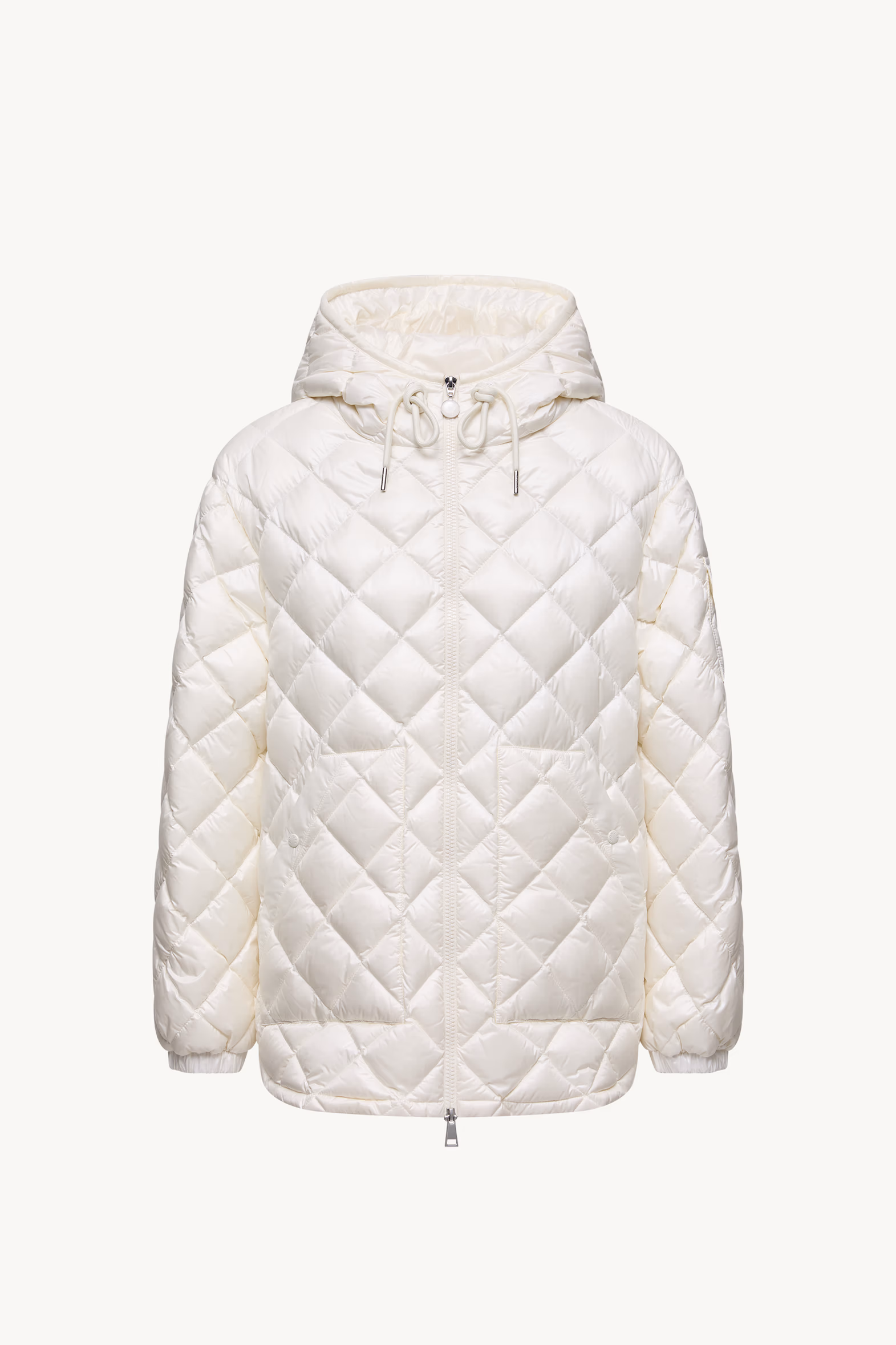Diamond-Quilted Hooded Short Down Jacket Women White Moncler 2
